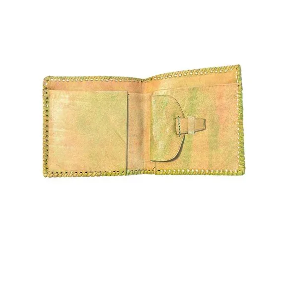 Vintage Hand Tooled 3 Piece Set Leather Clutch Wallet Coin Purse India Estate